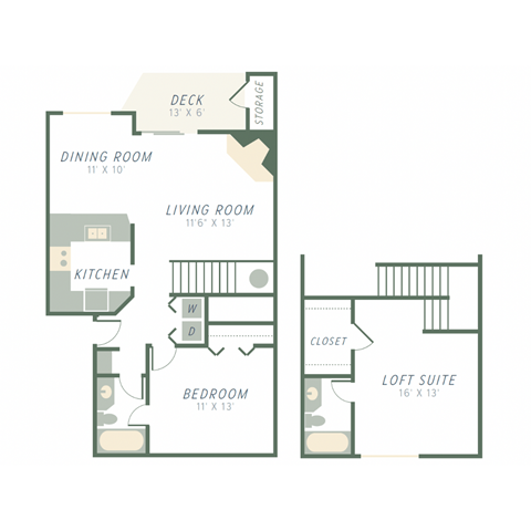 Floor plan for 2 beds, 2 baths, 1100 sqft